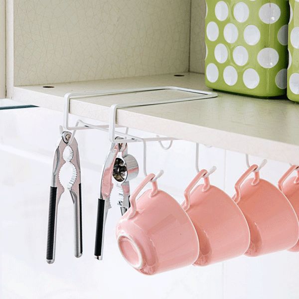 CF-KS8 8 Hooks Stainless Steel Storage Rack Cupboard Hanging Hook Shelf Bathroom Organizer