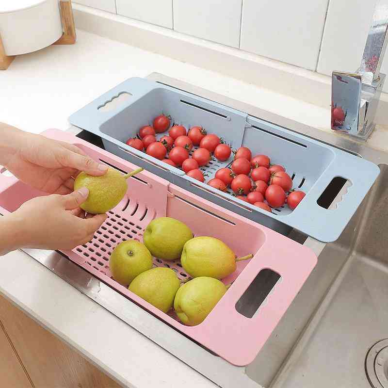 Extensible Sink Colander Tableware Vegetable Washing Basket Draining Rack Kitchen Tools