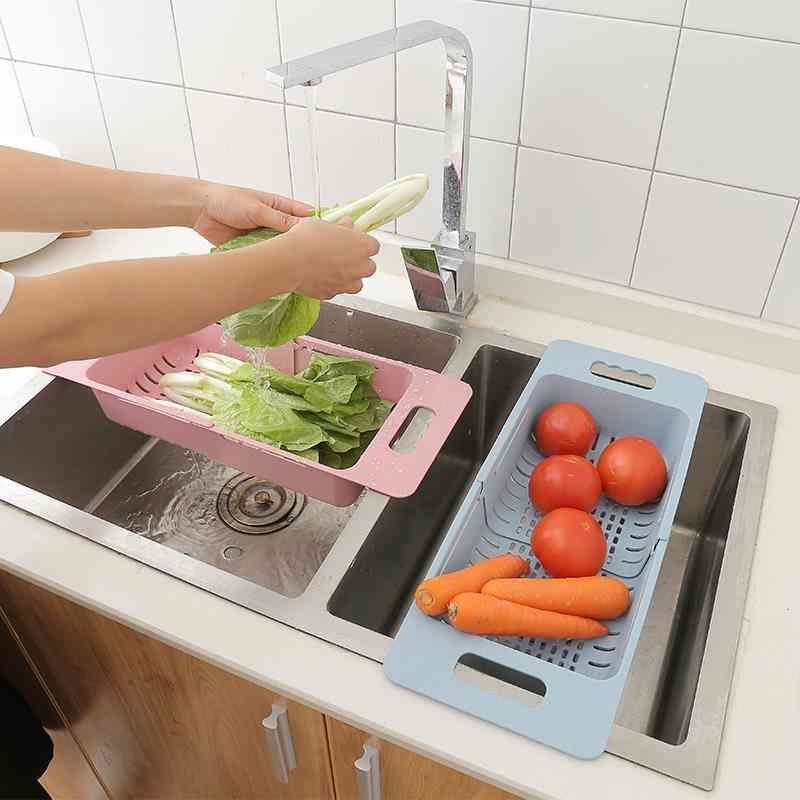 Extensible Sink Colander Tableware Vegetable Washing Basket Draining Rack Kitchen Tools