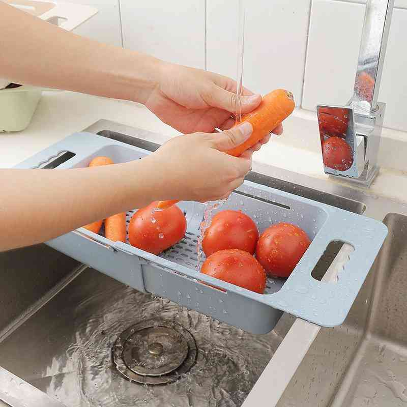 Extensible Sink Colander Tableware Vegetable Washing Basket Draining Rack Kitchen Tools