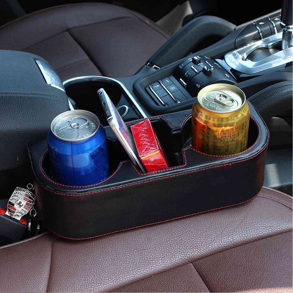 Artificial Leather Seat Slit Cup Holder Beverage Storage Bracket Drink Key Phone Sundry Case