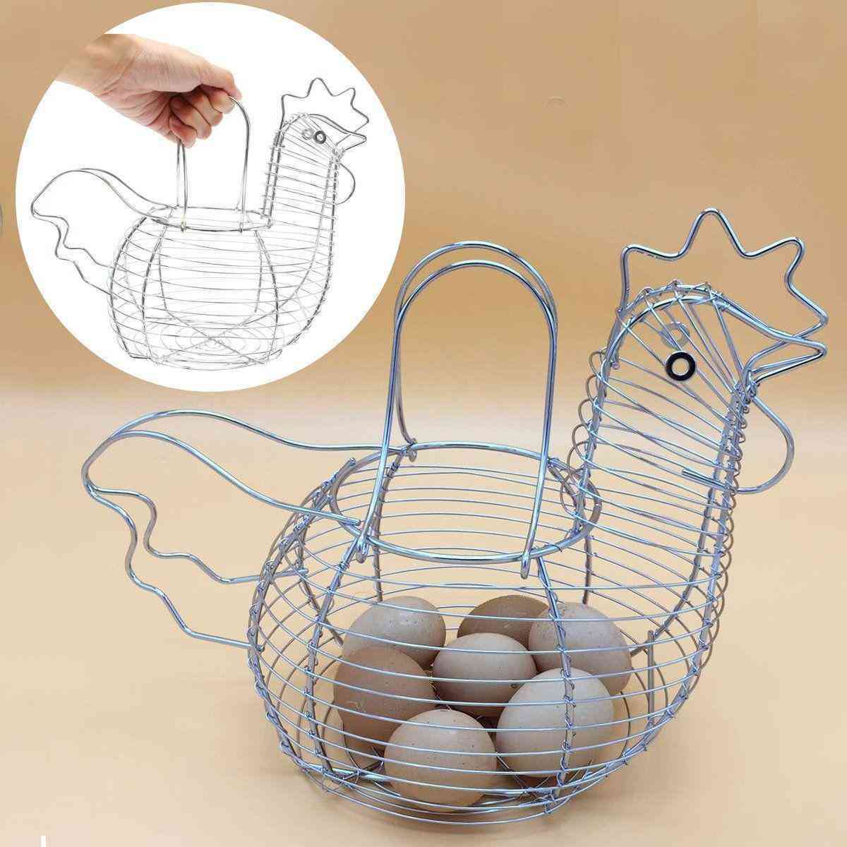 Chicken Egg Basket Steel Wire Egg Fruit Collecting Storage Basket Holder Rack