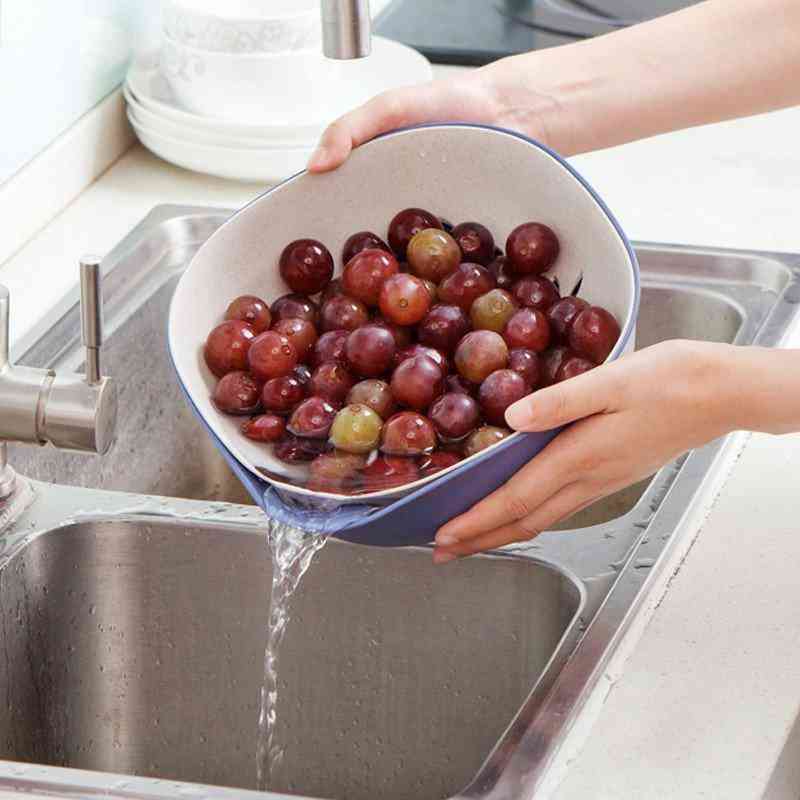 Double Layers Drain Basket Kitchen Wash Basin Pots Plastic Fruit Basket Drain Water Wash Basket