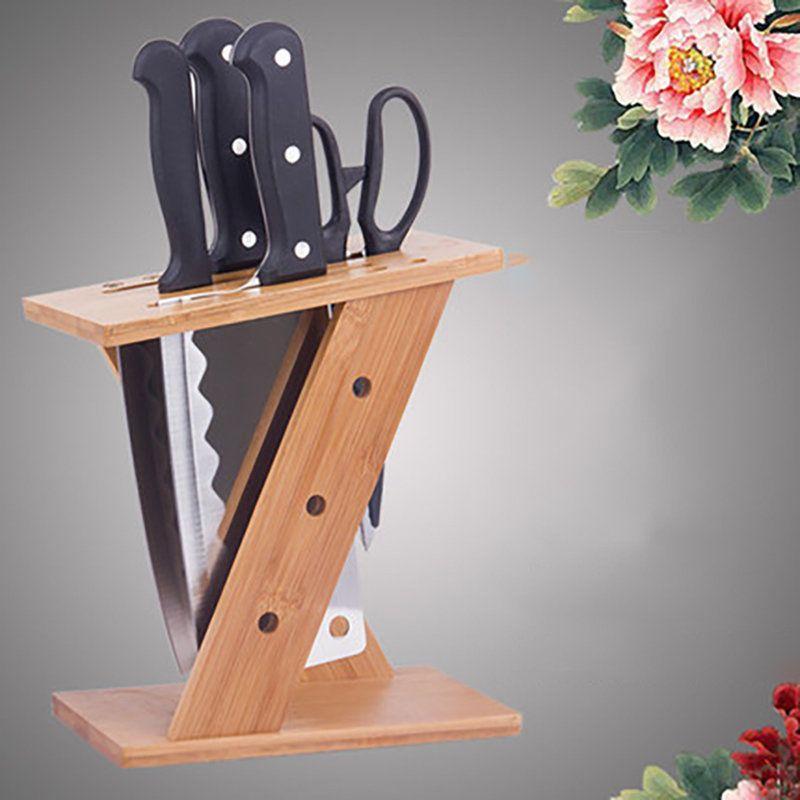 Wood Kitchen Knife Holder Multifunctional Storage Rack Tool Holder Bamboo Knife Block Stand Kitchen