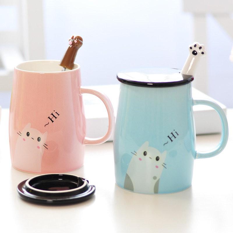 Lovely Cat Milk Mug Ceramic Mug Coffee Cup Candy Color Ins Style Water Tea Cup