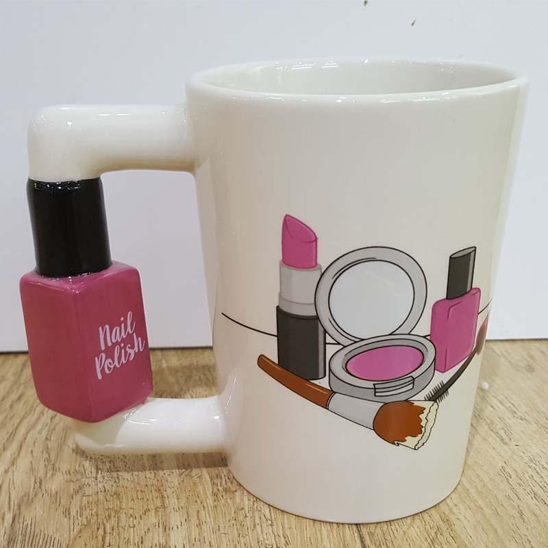 Hair Blower Lipstick High Heels Nail Polish Comb 3D Hand Painted Ceramic Handgrip Cup