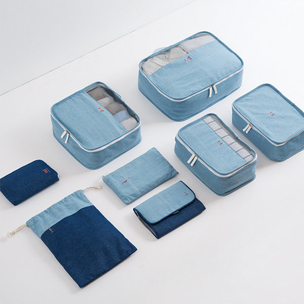 6/8Pcs Travel Organizer Art Style Travel Denim Suitcase Finishing Kit Travel Shopping Bag