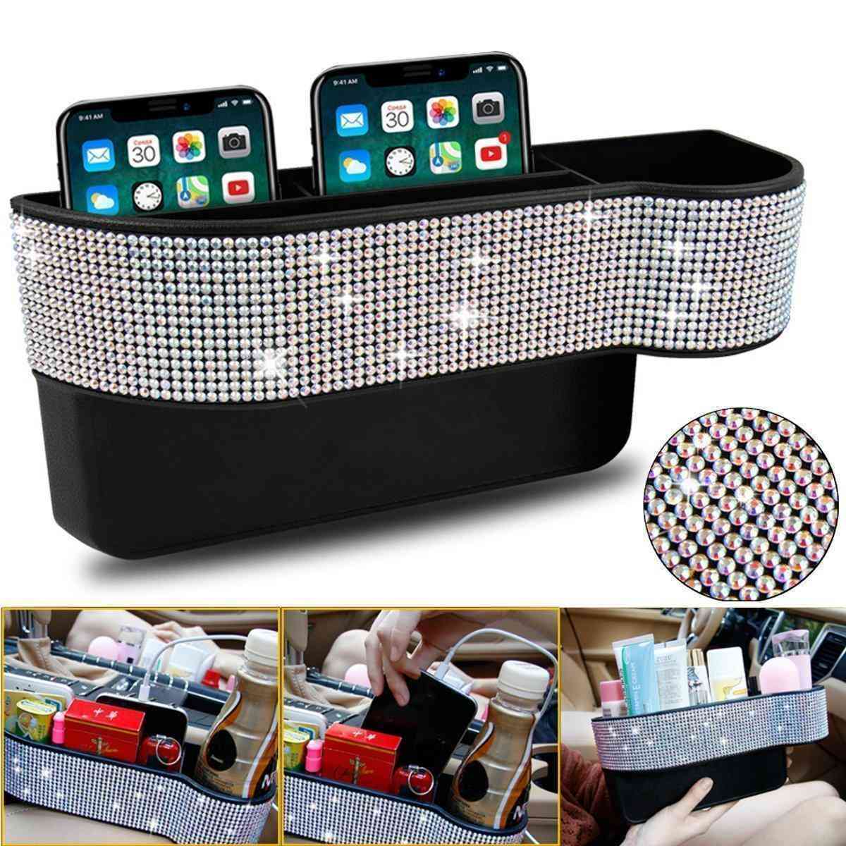 Diamond-encrusted Car Seat Gap Storage Box Organizer