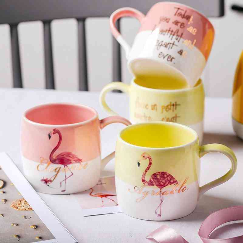 Ceramic Creative Color Block Nordic Style Flamingo Pattern Water Milk Cup