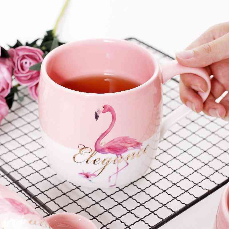 Ceramic Creative Color Block Nordic Style Flamingo Pattern Water Milk Cup