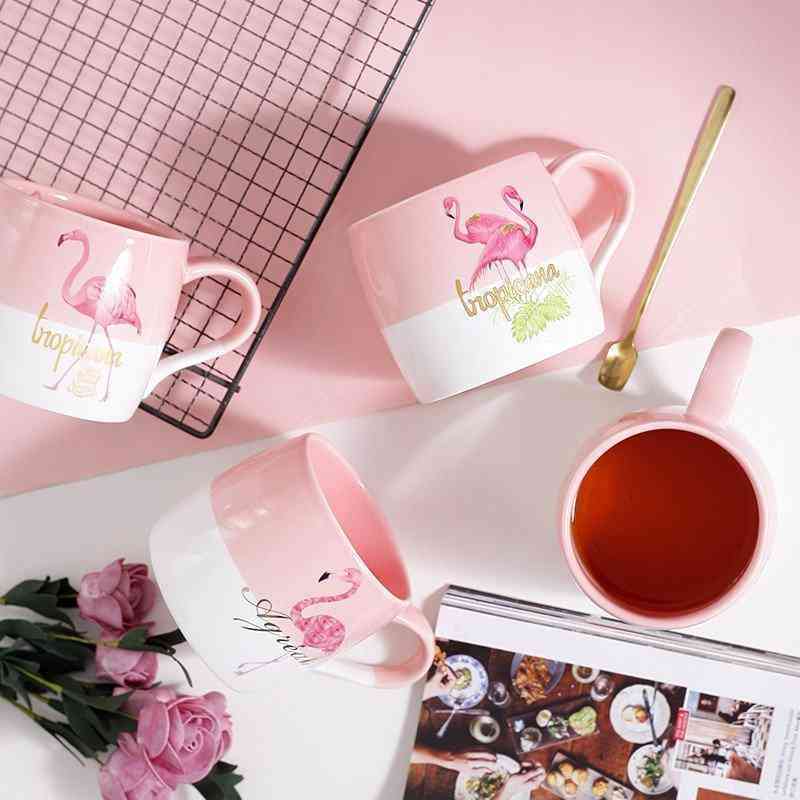 Ceramic Creative Color Block Nordic Style Flamingo Pattern Water Milk Cup