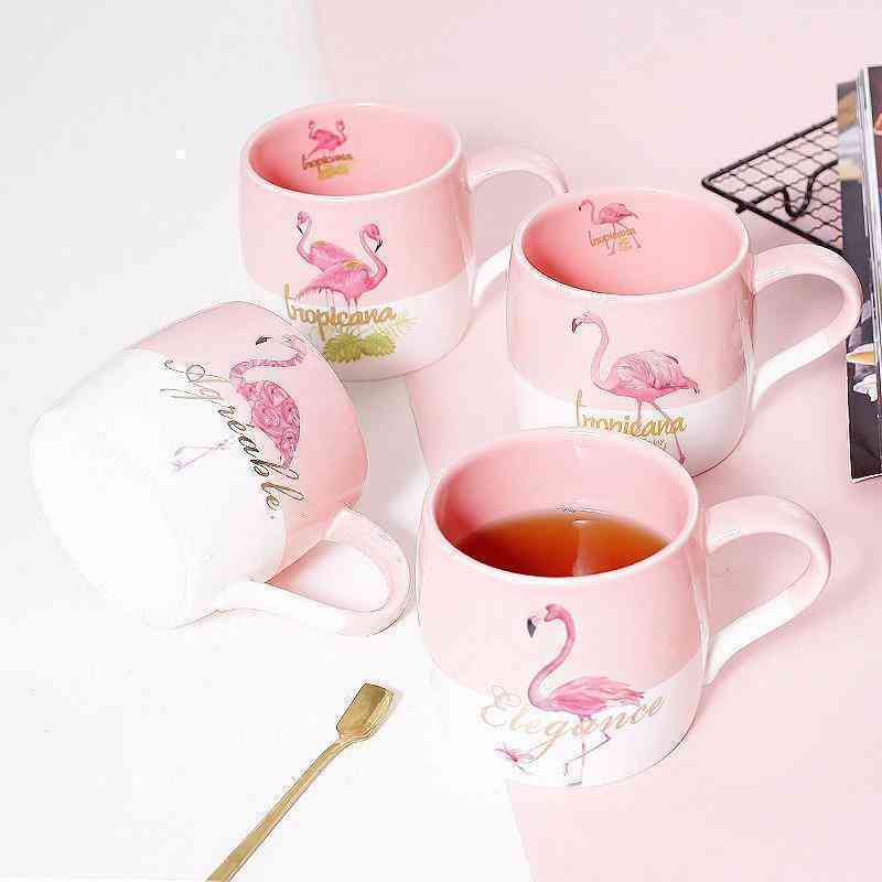 Ceramic Creative Color Block Nordic Style Flamingo Pattern Water Milk Cup