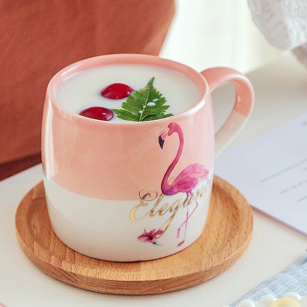 Ceramic Creative Color Block Nordic Style Flamingo Pattern Water Milk Cup