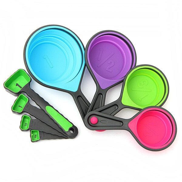 8pcs Silicone Collapsible Measuring Cups Spoons Kitchen Tool