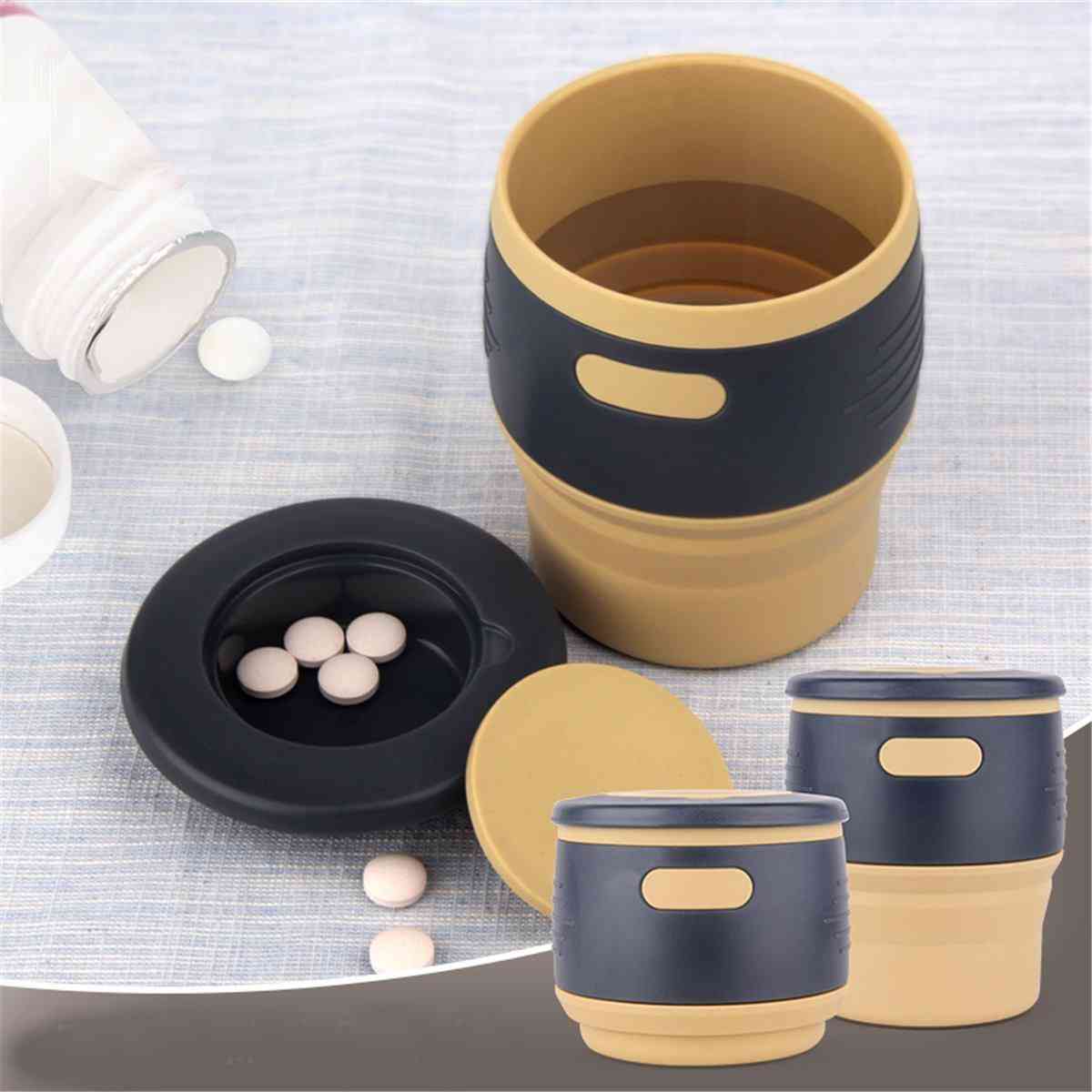 2 In 1 350ML Foldable Outdoor Travel Coffee Cup Collapsible Portable Reusable Silicone Drinkware