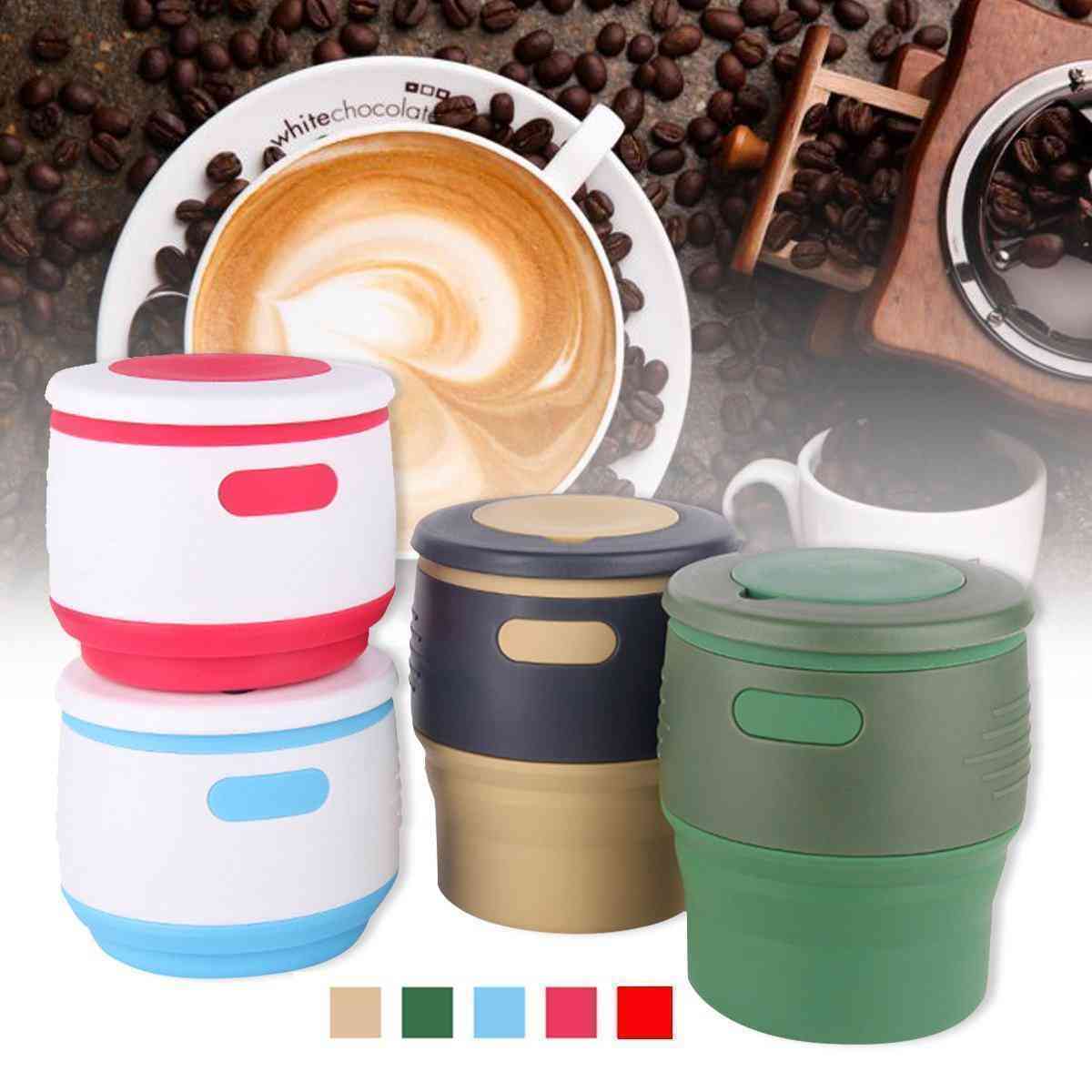 2 In 1 350ML Foldable Outdoor Travel Coffee Cup Collapsible Portable Reusable Silicone Drinkware