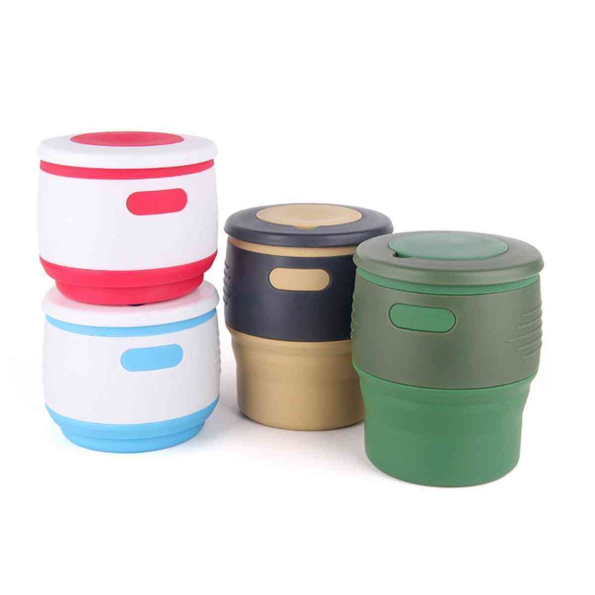 2 In 1 350ML Foldable Outdoor Travel Coffee Cup Collapsible Portable Reusable Silicone Drinkware