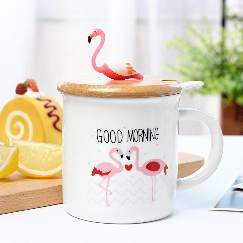 Coffee Mug European Style Pink Flamingo Cute Cartoon Water Bottle