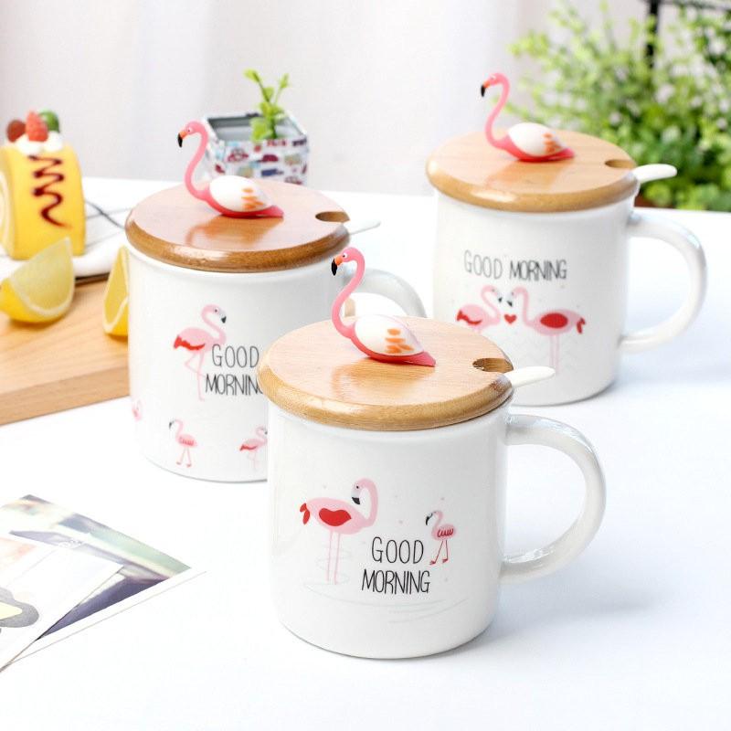 Coffee Mug European Style Pink Flamingo Cute Cartoon Water Bottle