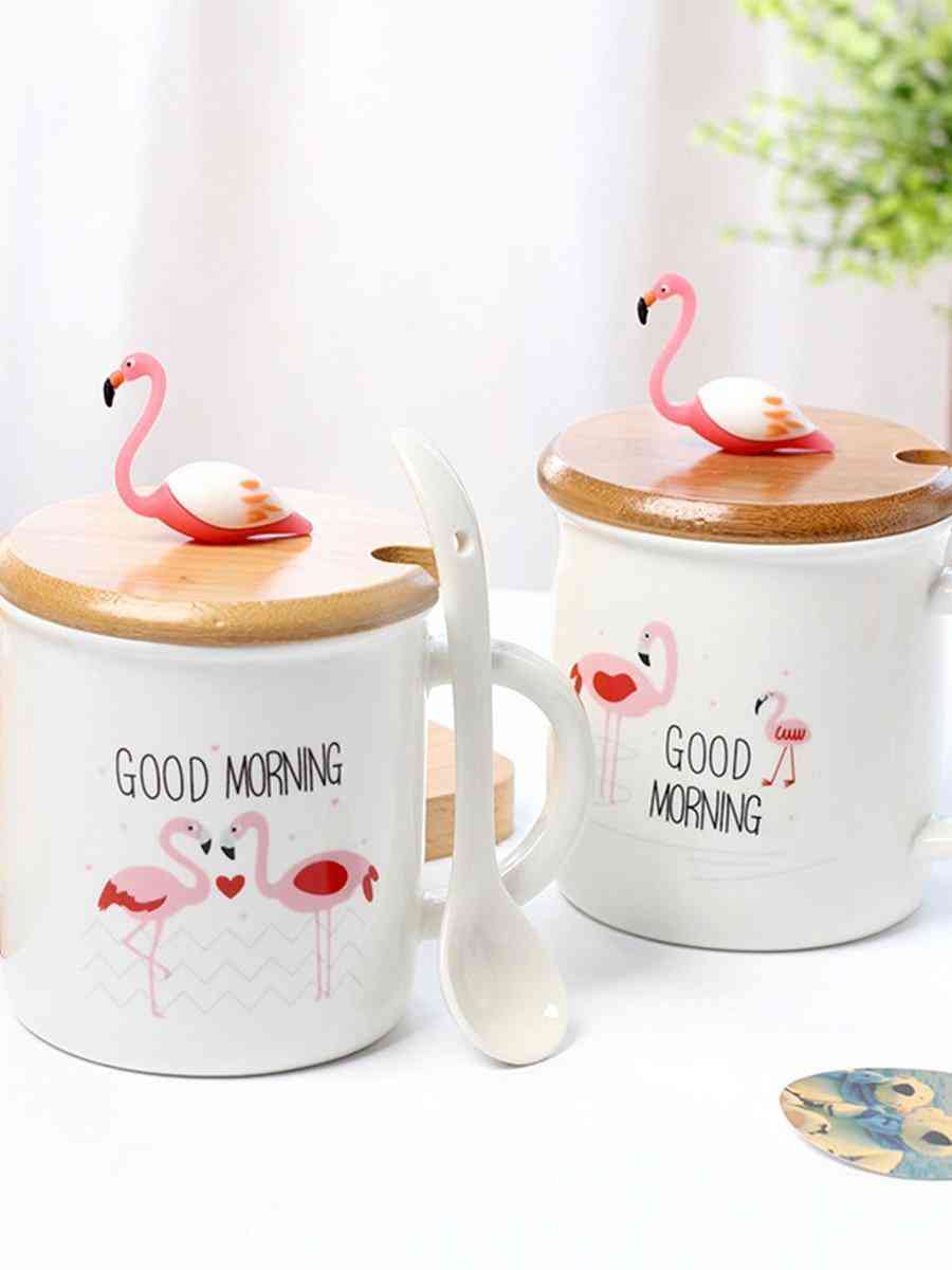 Coffee Mug European Style Pink Flamingo Cute Cartoon Water Bottle