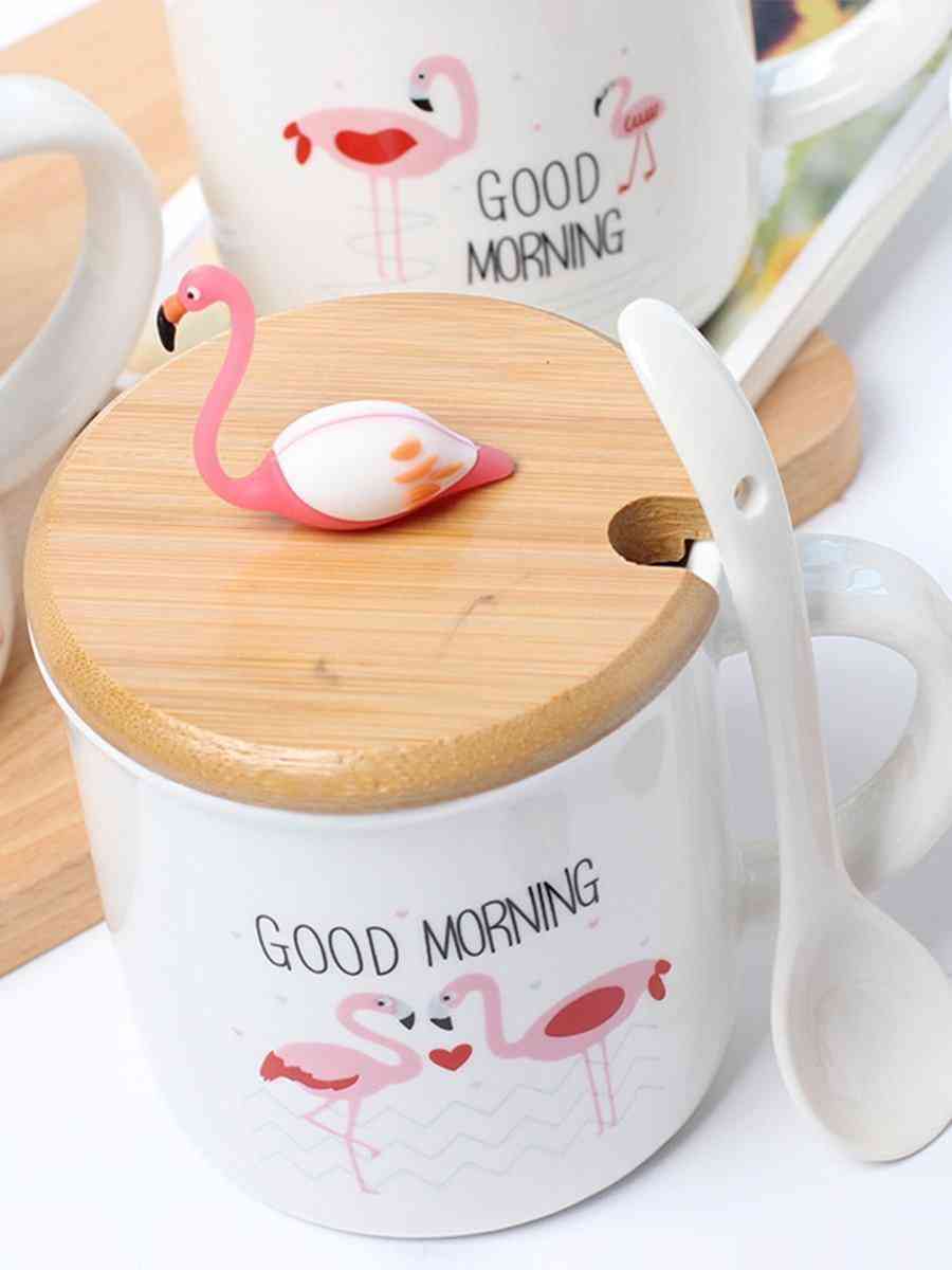 Coffee Mug European Style Pink Flamingo Cute Cartoon Water Bottle