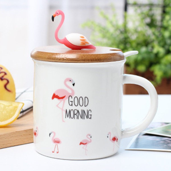 Coffee Mug European Style Pink Flamingo Cute Cartoon Water Bottle