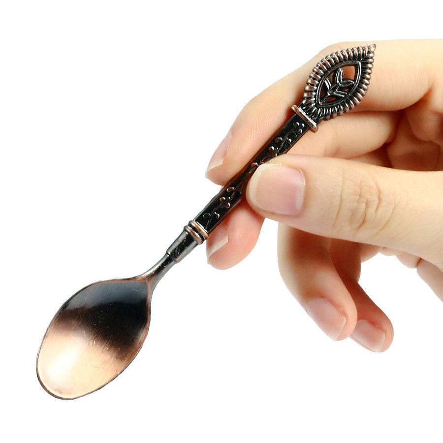 KC-RS11 5 Pcs/Set Mini Bronze Vintage Royal Style Coffee Spoon Ice Cream Dessert Sugar Scoop