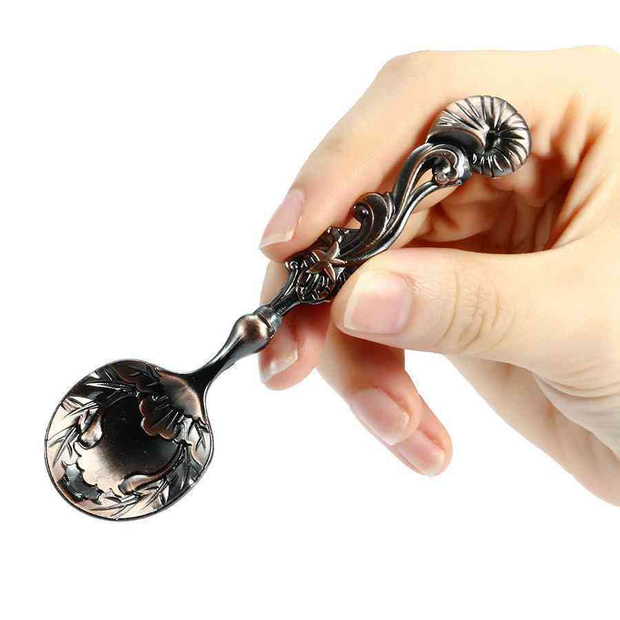 KC-RS11 5 Pcs/Set Mini Bronze Vintage Royal Style Coffee Spoon Ice Cream Dessert Sugar Scoop