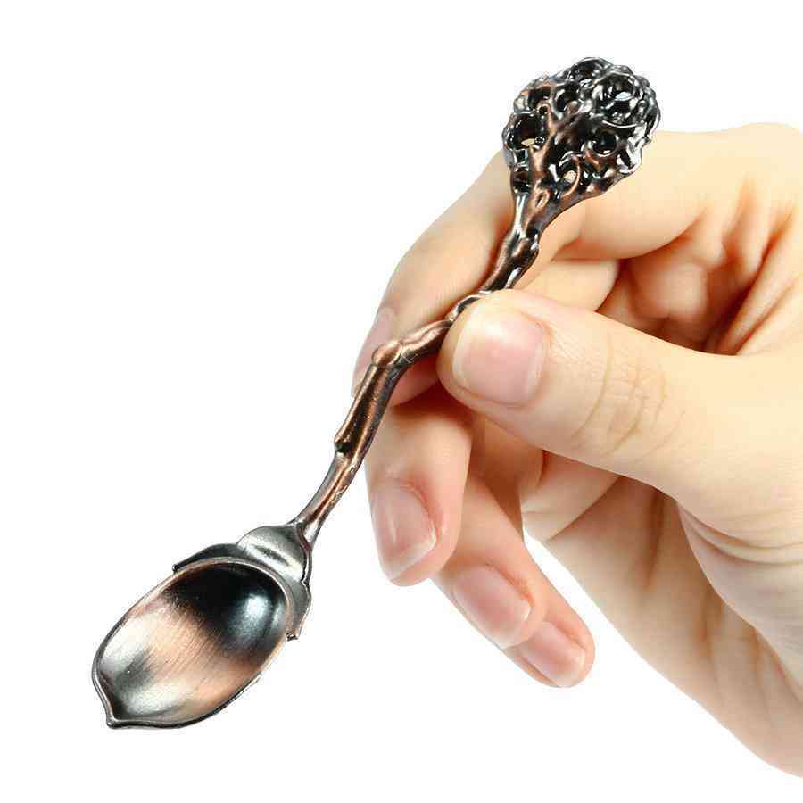 KC-RS11 5 Pcs/Set Mini Bronze Vintage Royal Style Coffee Spoon Ice Cream Dessert Sugar Scoop