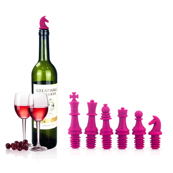 CF-WS06 6Pcs Food Grade Silicone Chess Wine Bottle Stopper Reusable Caps Beer Sealer Cover