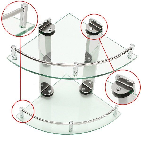 2 Layers Glass Bathroom Double Layer Stainless Steel Wall - Mounted Tripod Storage Rack