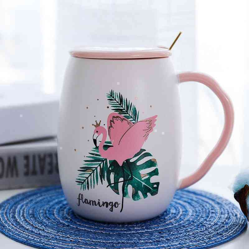 Flamingo Pattern Ceramic Mug Coffee Mug Water Cup with Lid