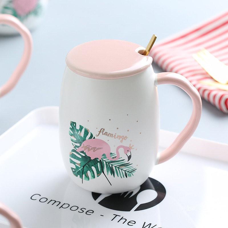 Flamingo Pattern Ceramic Mug Coffee Mug Water Cup with Lid