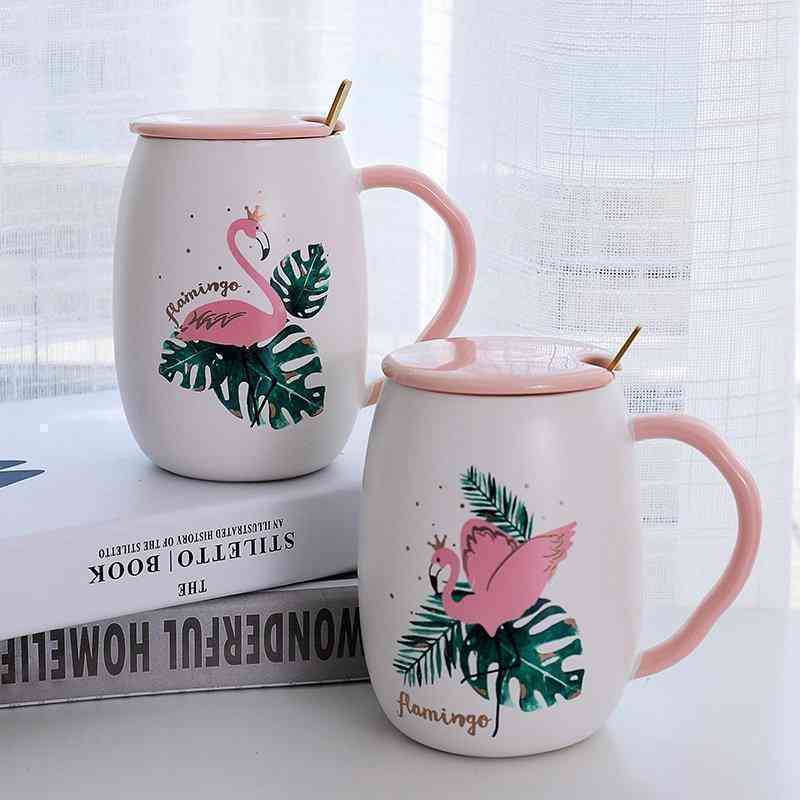 Flamingo Pattern Ceramic Mug Coffee Mug Water Cup with Lid