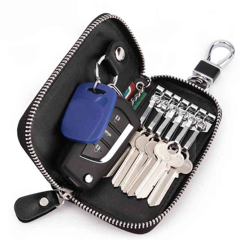 Multi-color Leather Zipper Car Key Storage Bag Retro Business Waist Padlock Card Money Holder