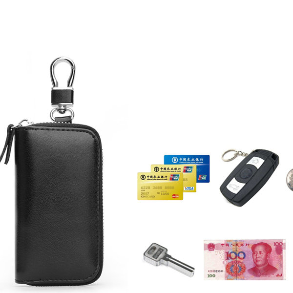 Multi-color Leather Zipper Car Key Storage Bag Retro Business Waist Padlock Card Money Holder