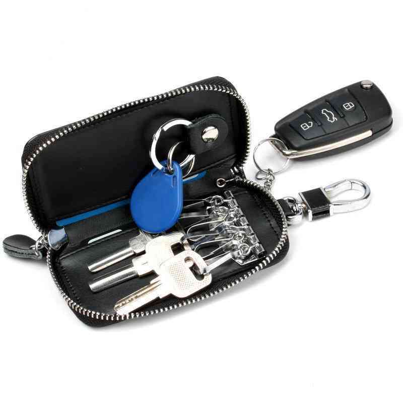 Multi-color Leather Zipper Car Key Storage Bag Retro Business Waist Padlock Card Money Holder