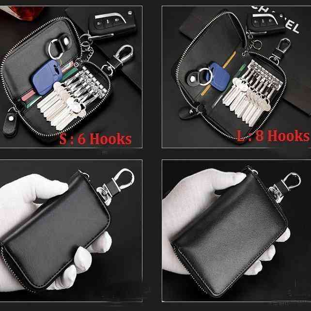 Multi-color Leather Zipper Car Key Storage Bag Retro Business Waist Padlock Card Money Holder