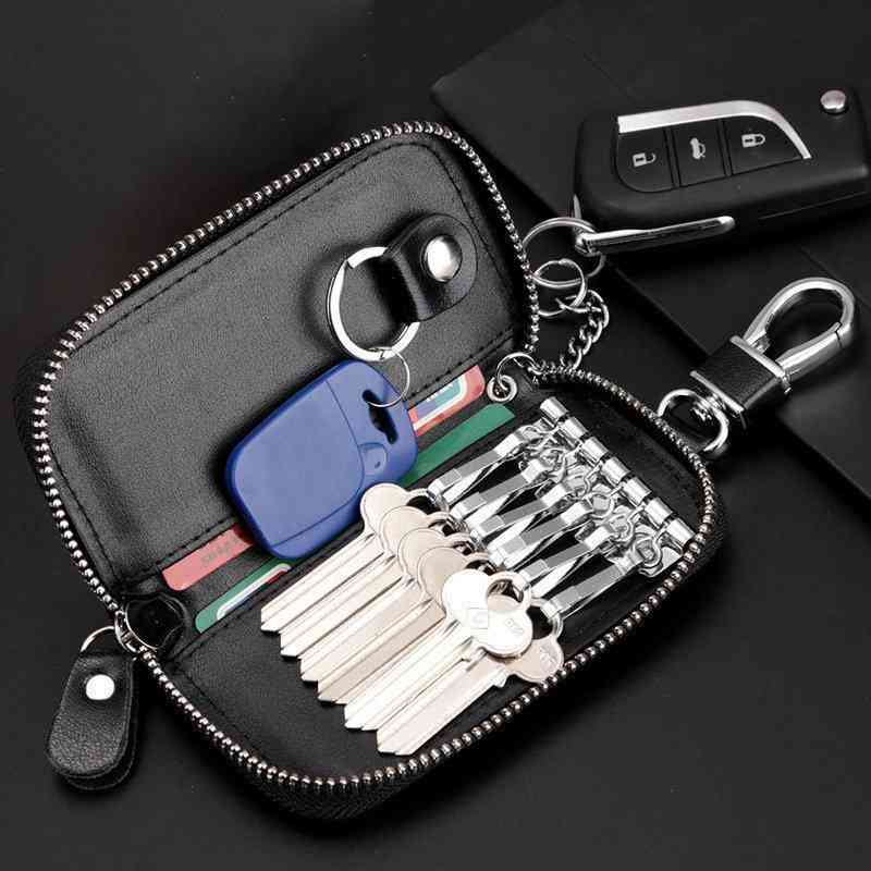 Multi-color Leather Zipper Car Key Storage Bag Retro Business Waist Padlock Card Money Holder